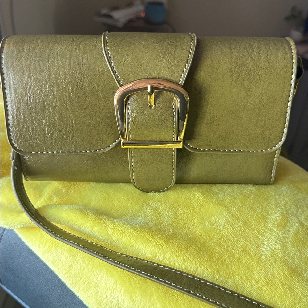 Elegant Army Green Vegan  Leather Crossbody
